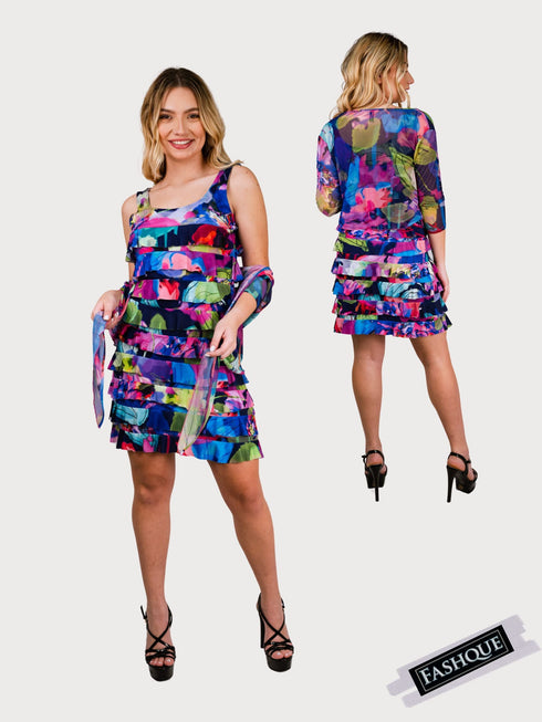 CHACHA Ruffle Knee length PRINTED Dress - D2760